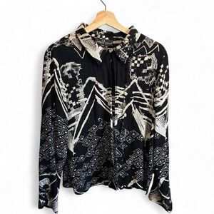 Carole Little Black and Cream Geometric Button Down Shirt